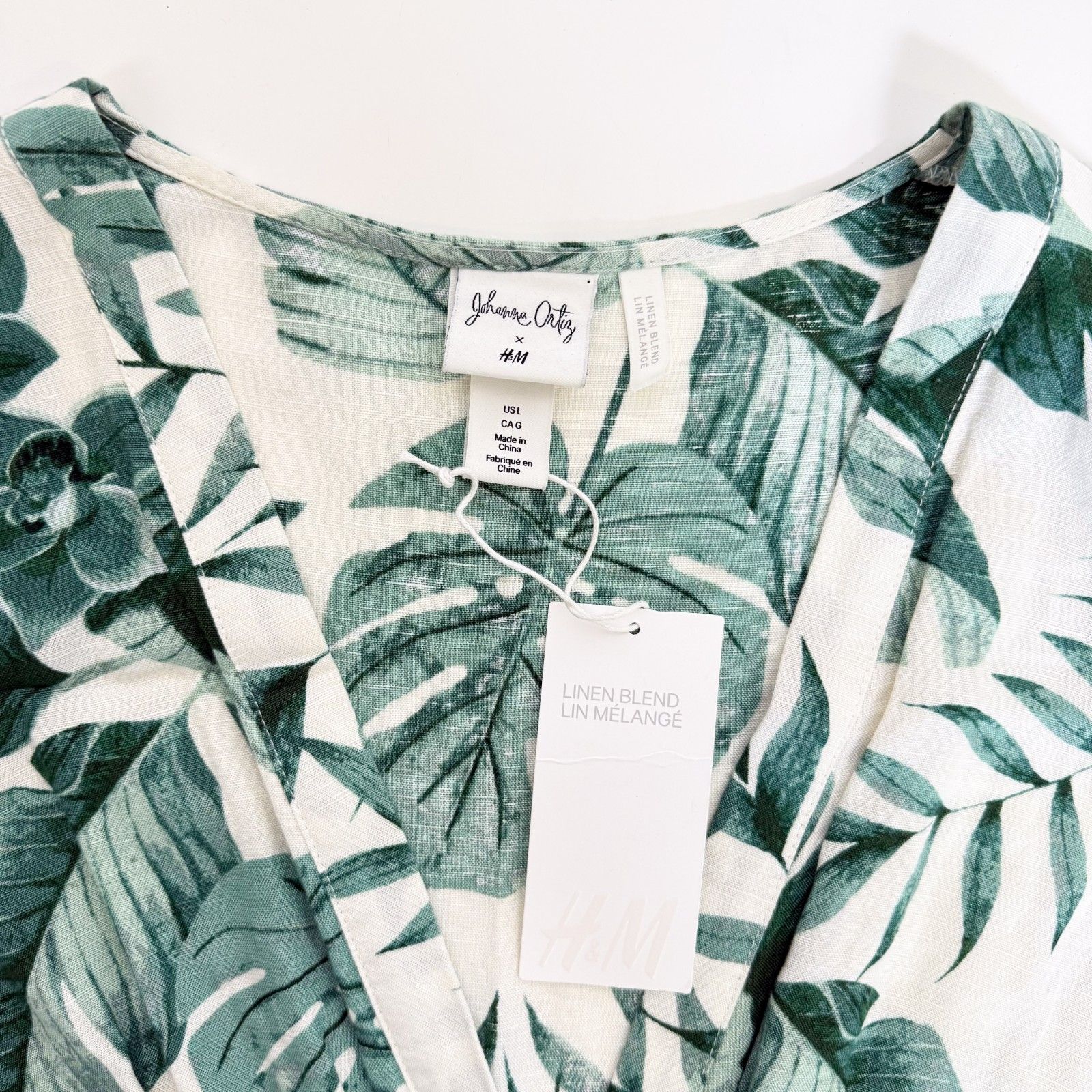Johanna Ortiz X H&M Leaf Print Linen Blend Dress Large Nwt Tropical Midi — image 8 of 8